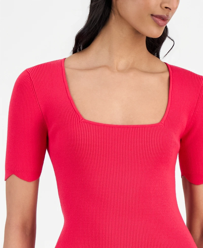 T Tahari Women's Square-Neck Scalloped-Edge Knit Top