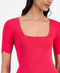 T Tahari Women's Square-Neck Scalloped-Edge Knit Top
