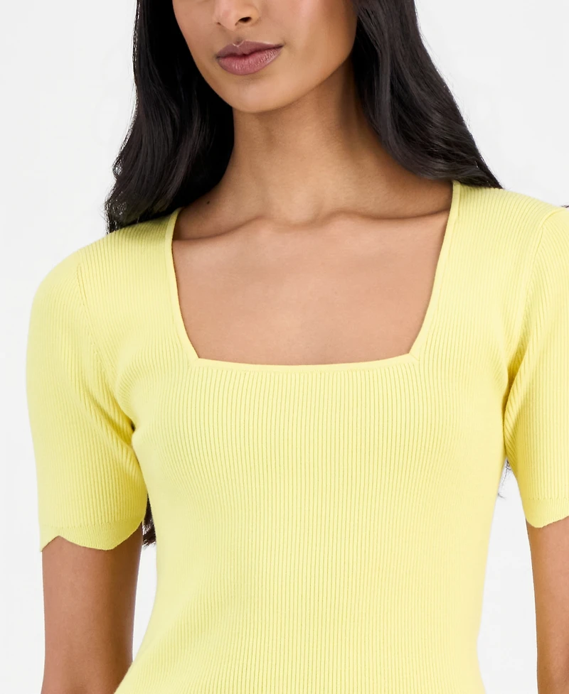 T Tahari Women's Square-Neck Scalloped-Edge Knit Top
