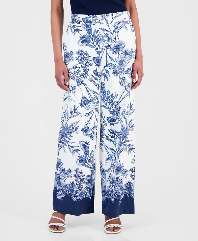 T Tahari Women's Printed Wide-Leg Pull-On Pants