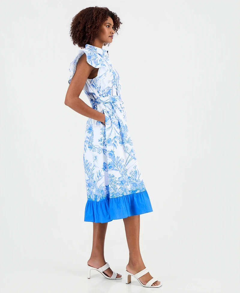 T Tahari Women's Flutter-Sleeve Ruffled-Hem Shirt Dress