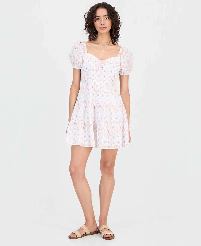 Kingston Grey Juniors' Sweetheart-Neck Puff-Sleeve Mini Dress