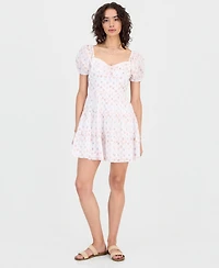 Kingston Grey Juniors' Sweetheart-Neck Puff-Sleeve Mini Dress