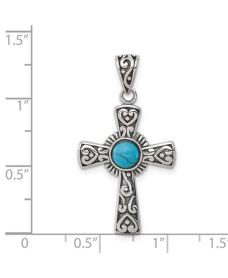Curata Jewelry 925 Sterling Silver 18 Inch Oxidized Simulated Turquoise Religious Faith Cross Necklace