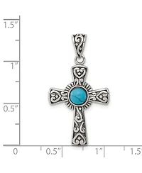 Curata Jewelry 925 Sterling Silver 18 Inch Oxidized Simulated Turquoise Religious Faith Cross Necklace