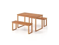 Slickblue Outdoor 3-Piece Dining Set with Acacia Wood Table and 2 Benches