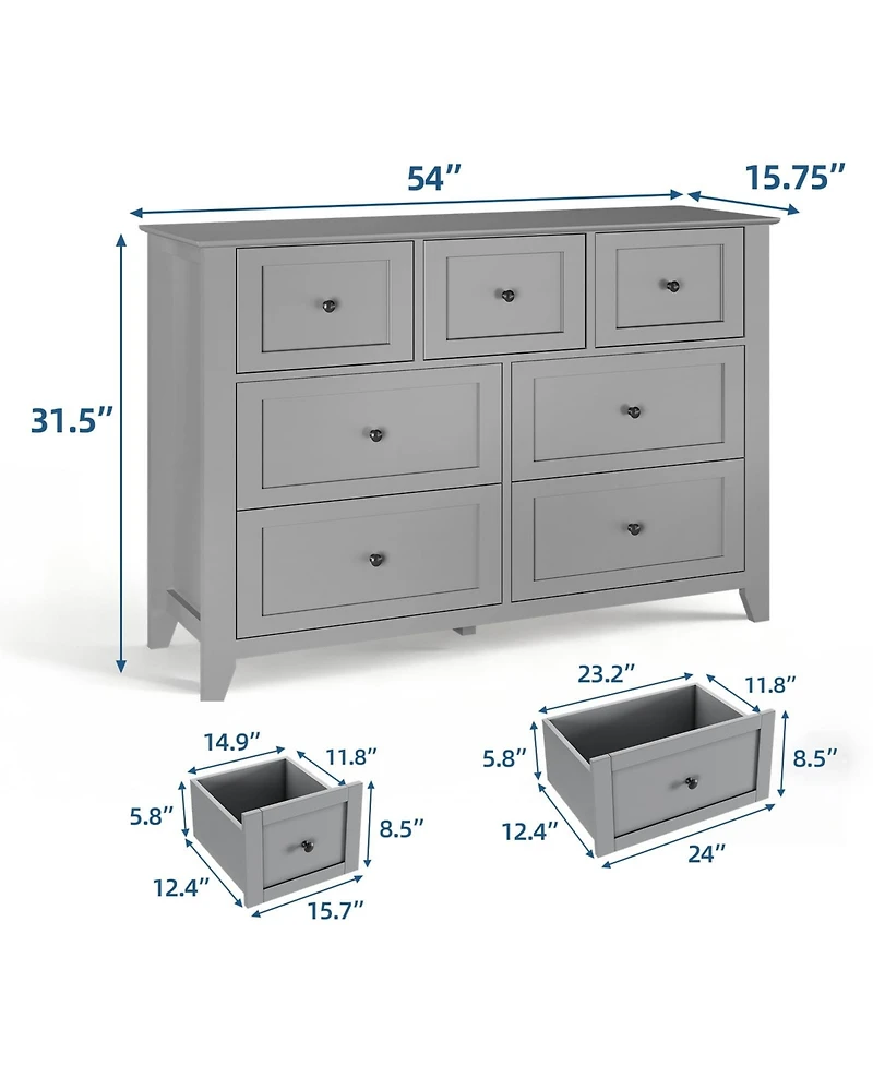 gaomon Modern 7 Drawer Dresser for Bedroom, 54" Wide Wooden Dressers with Large Storage
