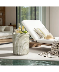 LuxenHome 17.9" Round Outdoor Accent Table, Marbled Look Patio Side Table for Indoor Outdoor Use