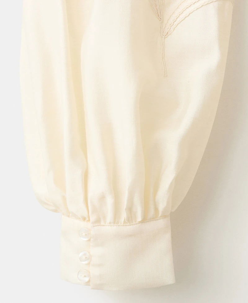 Mango Women's Floral Embroidery Cotton Blouse