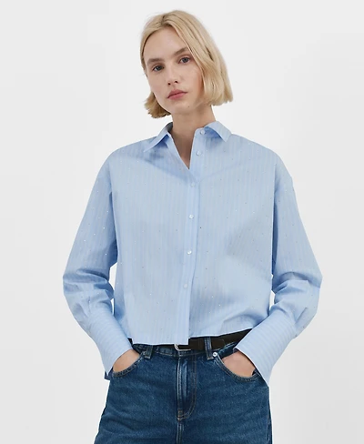 Mango Women's Strass Striped Crop Top