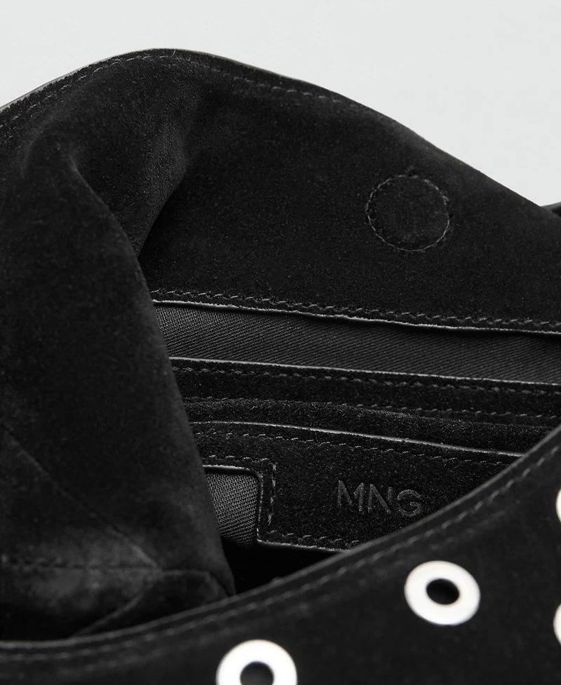 Mango Women's Eyelets Detail Leather Drawstring Bag