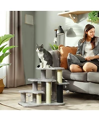 Aostirmotor 2-in-1 Cat Tree & Pet Stairs with Scratching Posts & Toy Balls, for High Beds & Couches