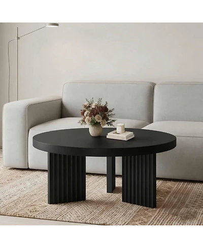gaomon Round Coffee Table, Coffee Table for Living Room, Wood Center Table, Small Space
