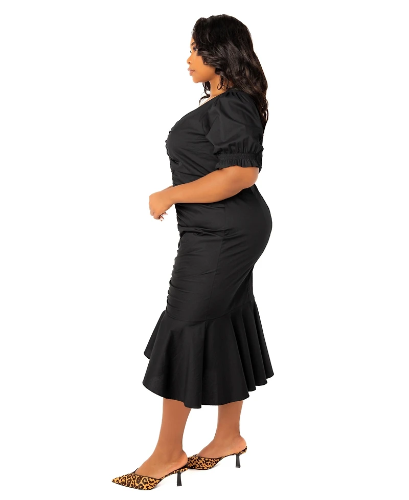 Buxom Couture Plus Ruched Fishtail Midi Dress