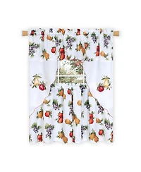 Kate Aurora Embroidered Fruit Medley 3 Piece Cafe Rod Pocket Kitchen Curtain And Valance Set