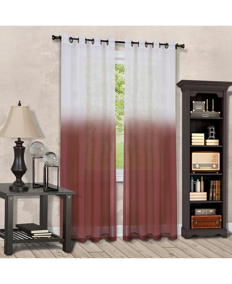 Kate Aurora Tropical Living Semi Matte Sheer Ombre Chic Grommet Top Window Curtains - 52 in. W x 84 L
