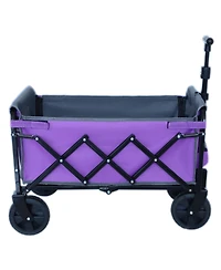 Rainsken Collapsible Wagon Cart - Heavy Duty Utility Cart with Bench Seat, Storage Compartment and Included Dog Tether for Groceries, Camping