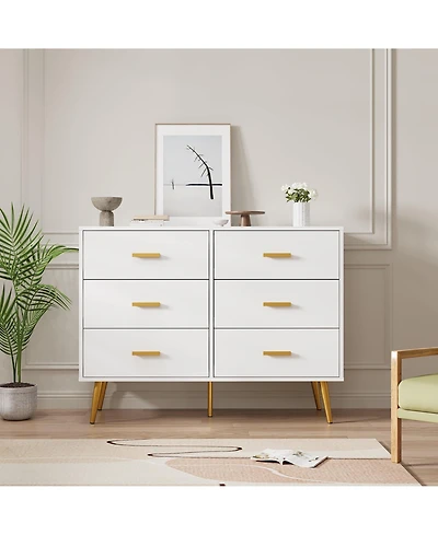 gaomon Dresser for Bedroom, Modern Wood Dresser with 6 Wide Drawers
