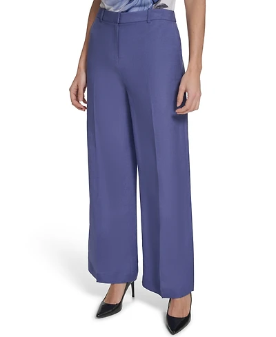 Calvin Klein Petite Mid-Rise Zip Closure Wide-Leg Pants
