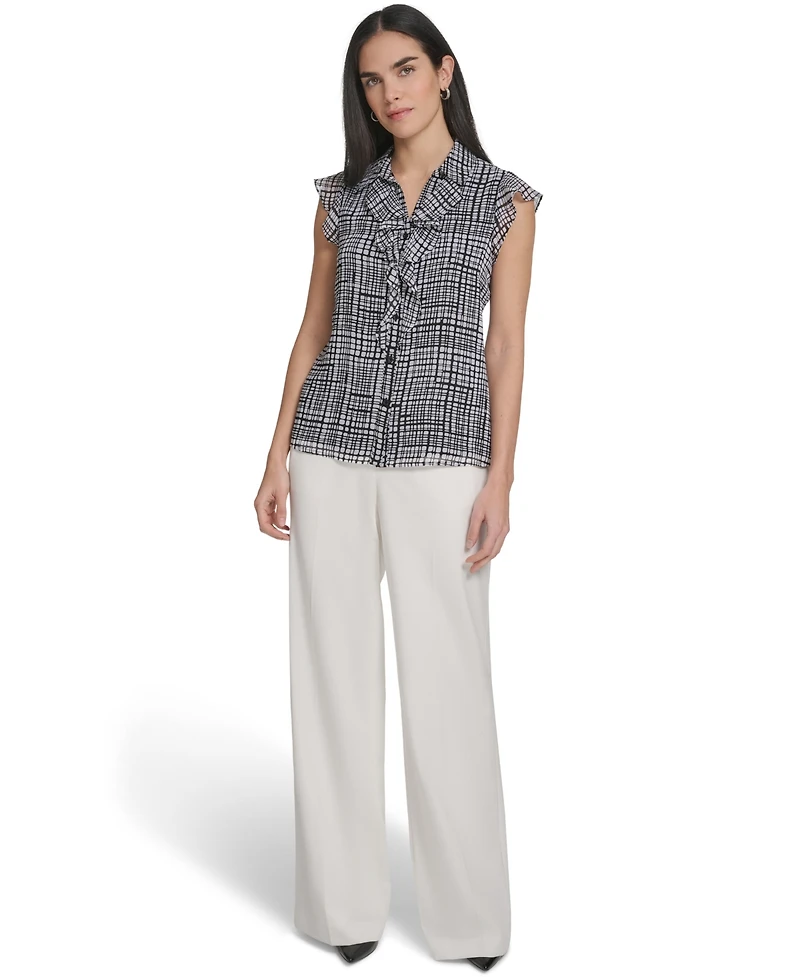 Calvin Klein Petite Collared Neck Short-Sleeve Top