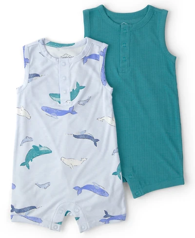 Carter's Baby Boys' PurelySoft Whale Sleeveless Romper, 2-Pack