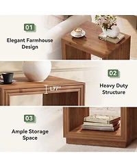 Tribesigns Solid Wood Side Table, Wooden End Table with 2-Tier Storage Shelf, Farmhouse Small Nightstand