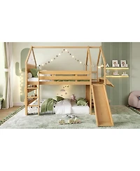 Streamdale Furniture Loft Bed with Bookshelf and Slide for Kids