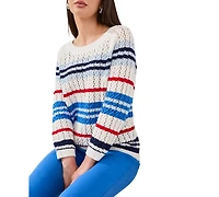 Tribal Women's Striped Cotton Crew Neck Sweater