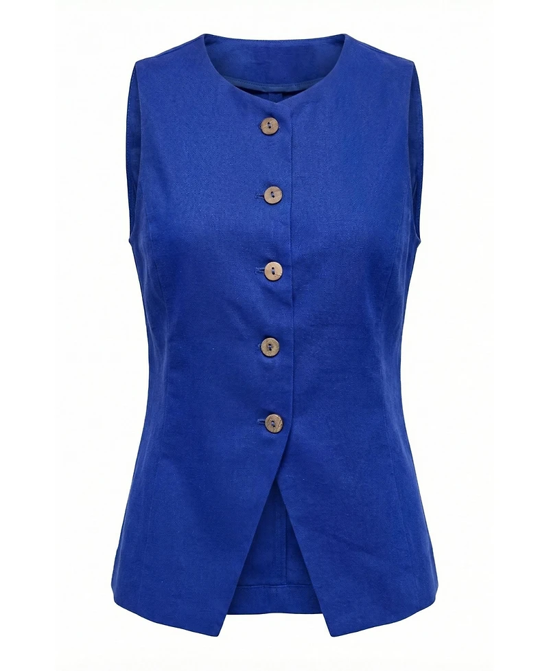 Modenaire Women's Asymmetrical-Hem Sleeveless Button-Front Vest