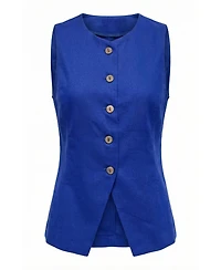 Modenaire Women's Asymmetrical-Hem Sleeveless Button-Front Vest