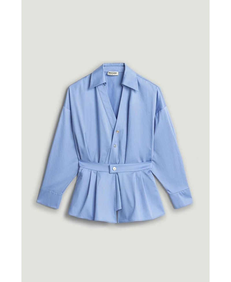 Nocturne Women's Belted V-Neck Poplin Shirt