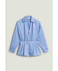 Nocturne Women's Belted V-Neck Poplin Shirt