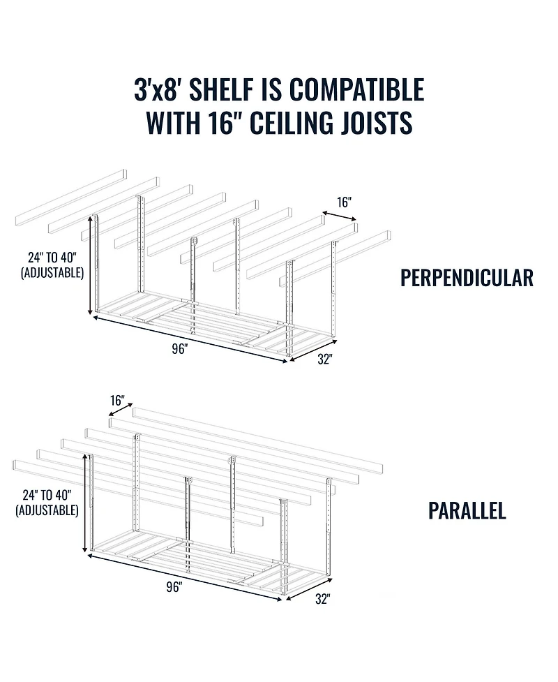 StoreYour 3' x 8' Faber Overhead Garage Shelving | Holds 700 lbs