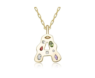 Genevive Unique 14K Gold Plated Multifaceted Cz Initial Pendant Necklace