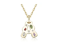 Genevive Unique 14K Gold Plated Multifaceted Cz Initial Pendant Necklace
