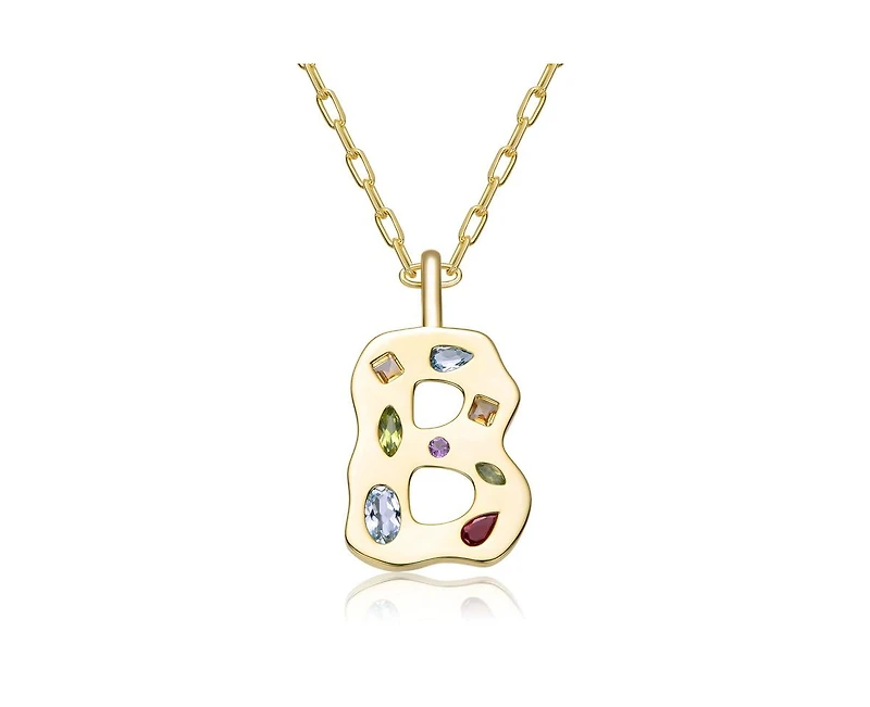 Genevive Unique 14K Gold Plated Multifaceted Cz Initial Pendant Necklace
