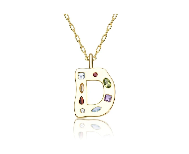 Genevive Unique 14K Gold Plated Multifaceted Cz Initial Pendant Necklace