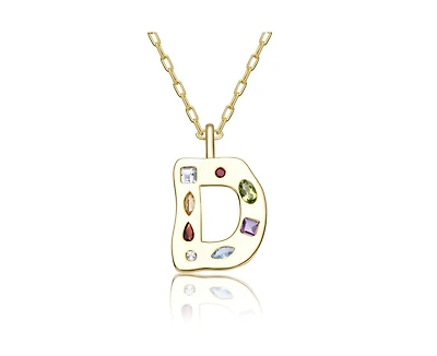 Genevive Unique 14K Gold Plated Multifaceted Cz Initial Pendant Necklace