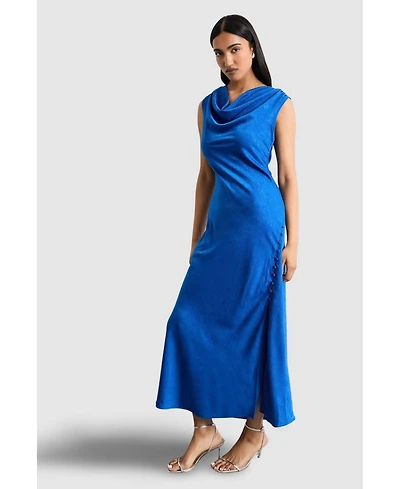 Warehouse Women's Cowl Bias Satin Button Detail Dress