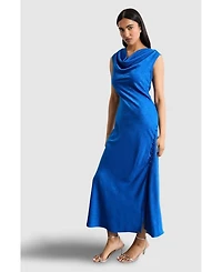 Warehouse Women's Cowl Bias Satin Button Detail Dress