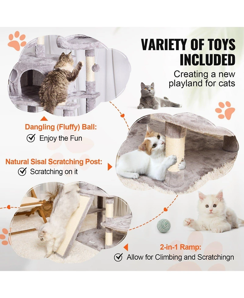 Aostirmotor Light Grey Indoor Cat Tower, 68.5" with Condos, Scratching Posts, Hammocks & Ramp, Pet Furniture