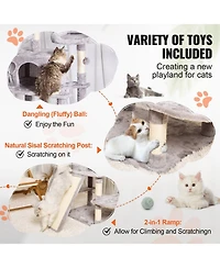 Aostirmotor Light Grey Indoor Cat Tower, 68.5" with Condos, Scratching Posts, Hammocks & Ramp, Pet Furniture