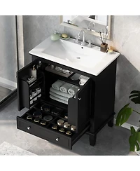 Sillysis 30" Bathroom Vanity with Sink, Multi-Functional Storage Cabinet with Doors and Drawer, Solid Wood & Mdf for Small Bathrooms