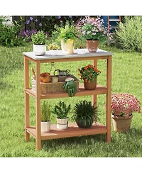 Gymax 3-Tier Patio Garden Potting Bench Table with Acacia Wood 2 Slatted Shelves