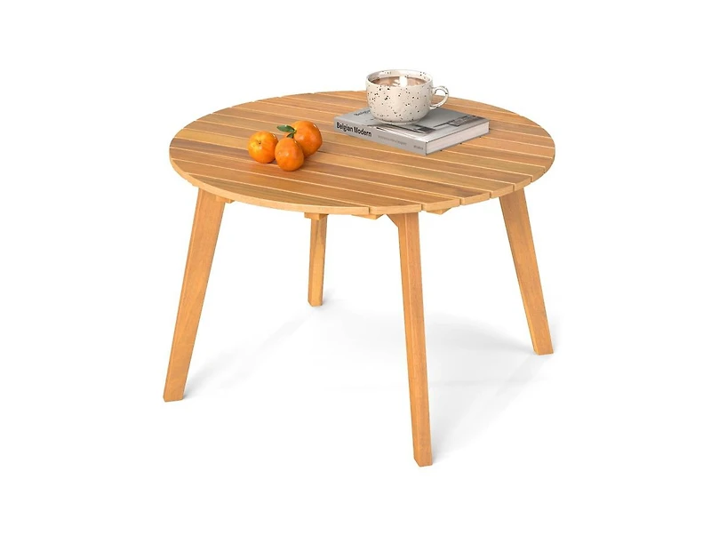 Slickblue Outdoor Round Side Table in Acacia Wood with Slatted Design