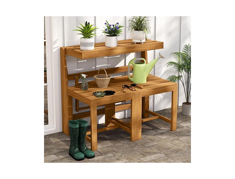 Slickblue Outdoor 3-in-1 Acacia Wood Bench Loveseat with Slatted Design