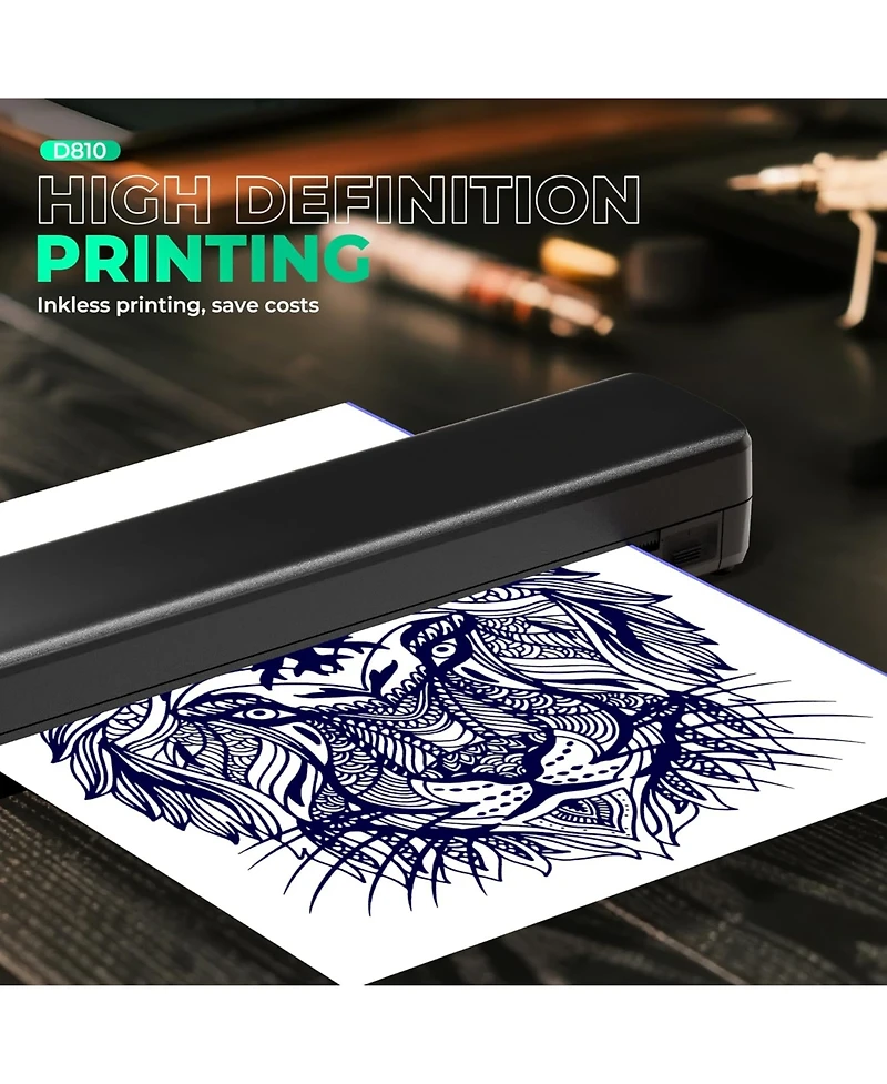 Swifint D810 Wireless Thermal Tattoo Printer with 10pcs Tattoo Transfer Papers, Portable Tattoo Machine for Artist & Beginners