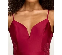 Say Yes Women's Lace-Up Appliques Long Dress