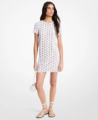 Michael Kors Women's Crochet Crewneck A-Line Mini Dress