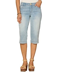 Democracy Petite Mid-Rise Side Slit Bow Embroidered Denim Shorts